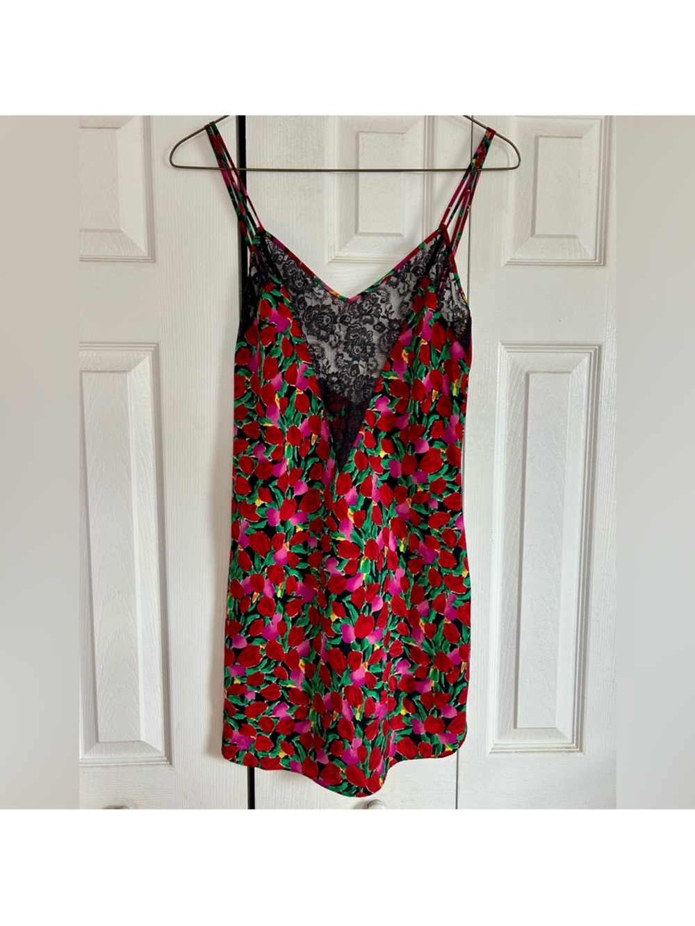 Vintage Victorias Secret Women's Floral Lace-Trim Slip Dress - Red & Green